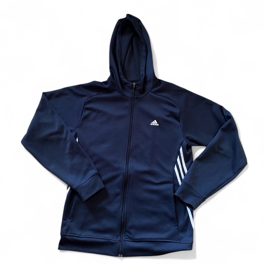 Adidas Dark Blue Full-Zip Hoodie with two front pockets